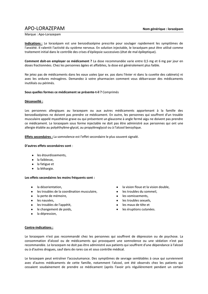 Generique De Lorazepam